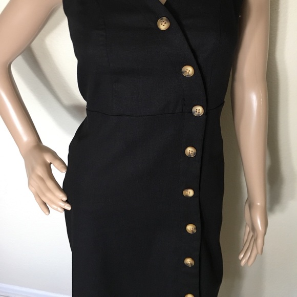 Spaghetti Strap Linen Black Midi Dress - Picture 8 of 12